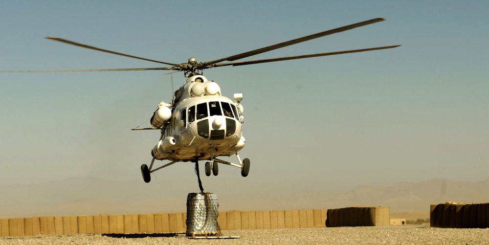 Sling load operations on FOB Wolverine, Southern Afghanistan