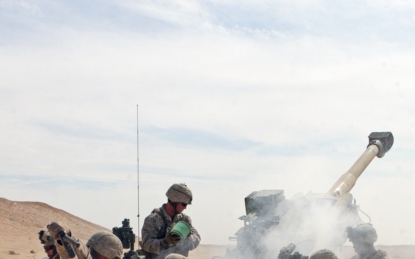 Marines practice artillery skills during Operation Bright Star