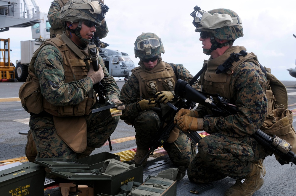 Marine Corps small arms training on USS Wasp