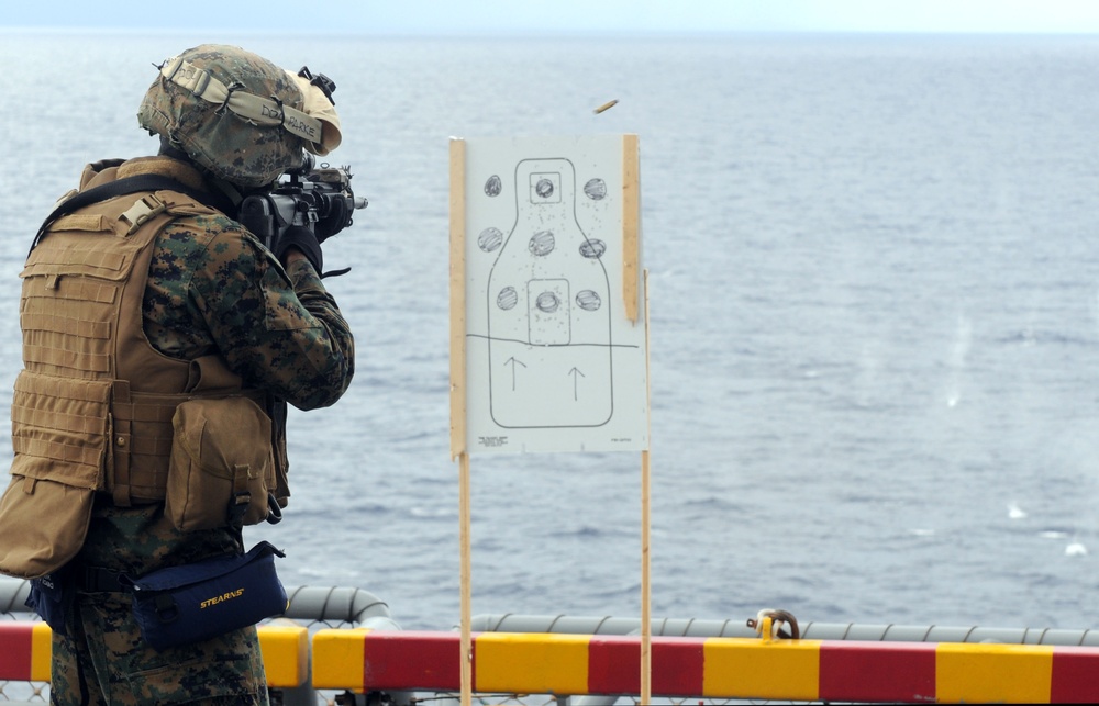 Marine Corps small arms training on USS Wasp