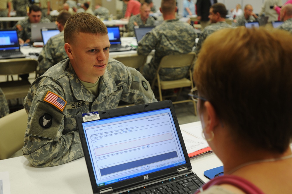 Soldier Answers Health Questionaire During Soldier Readiness Process