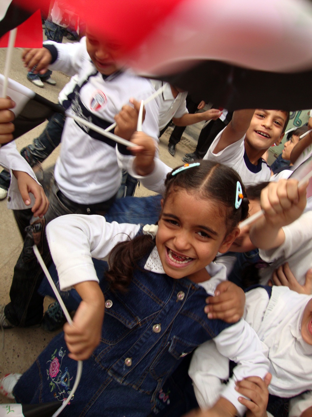 Iraqi Children Wave Iraqi Flags