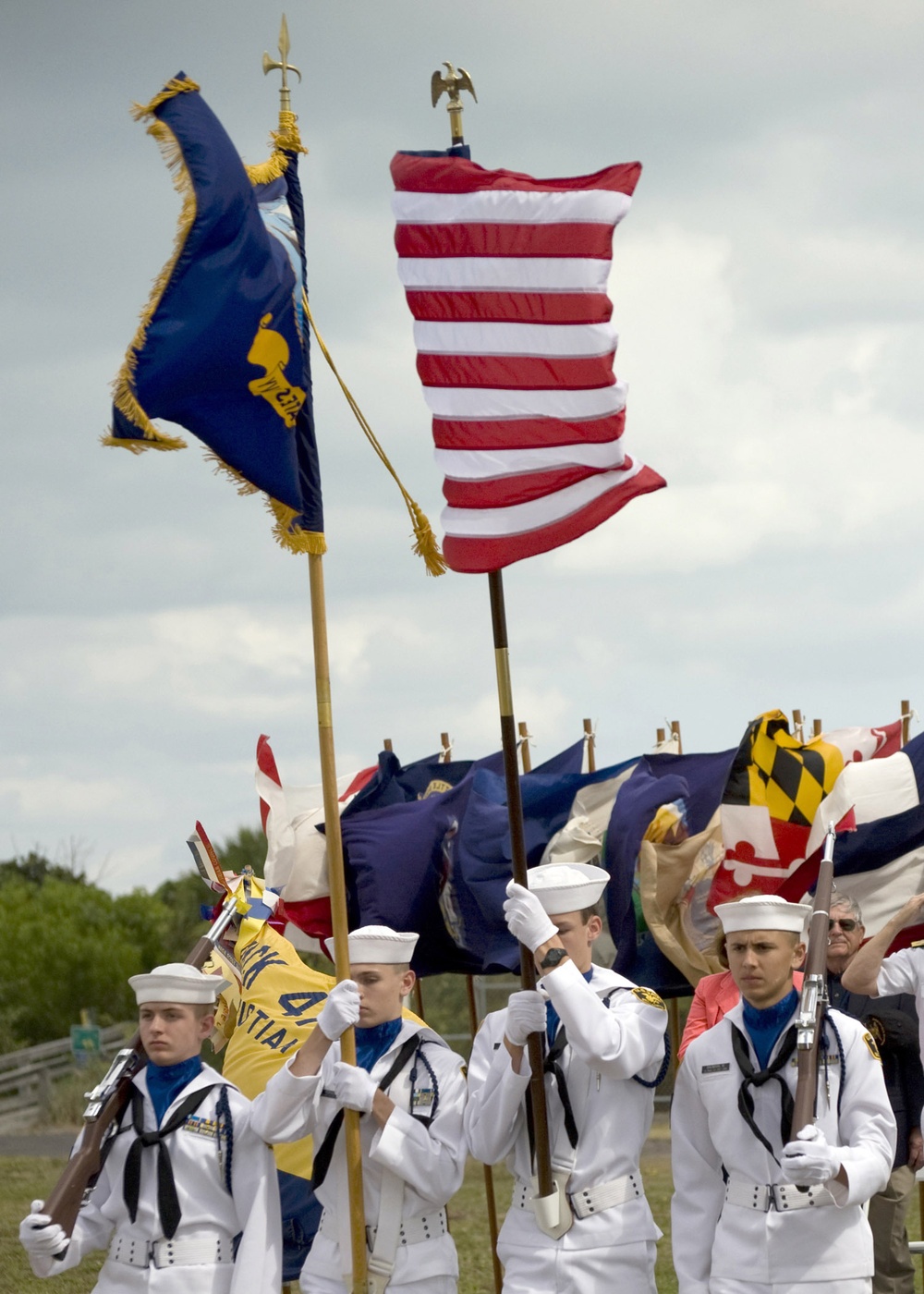 Members of the Melbourne Sea Cadet Color Guard retire the colors during the 2009 Veterans Day Ceremony and Muster XXIV at the National Navy UDT-SEAL Museum in Fort Pierce, Fla. The annual muster is held at the museum, which is located on the original trai