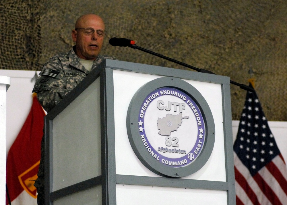 Retired Army Command Sgt. Major David Henderson, now the safety director for the 82nd Airborne Division, speaks during a Veterans Day Ceremony Nov. 11. Henderson served the majority of his Army career at Fort Bragg as a paratrooper and retired as a brigad