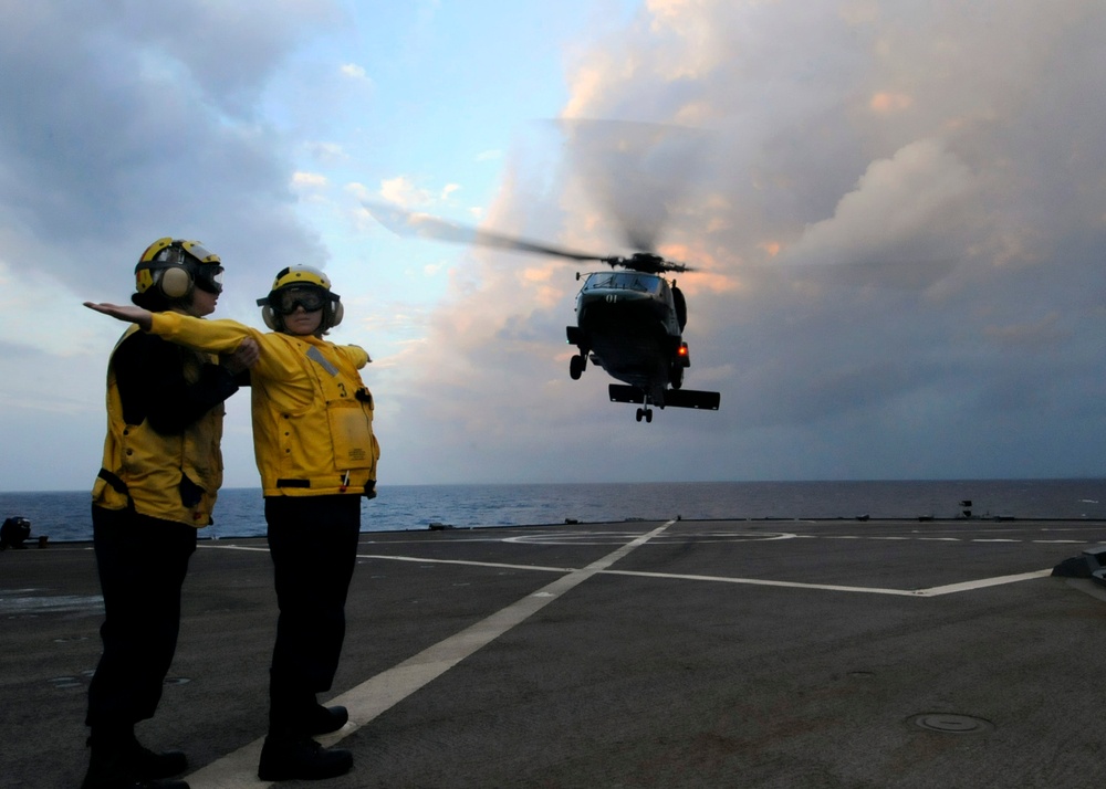 Flight operations conducted aboard USS Blue Ridge