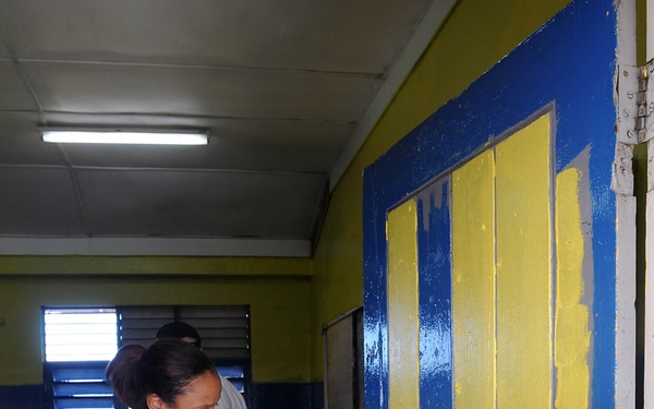 Security Cooperation Marine Air-Ground Task Force Marines and Wasp Sailors paint school in Jamaica