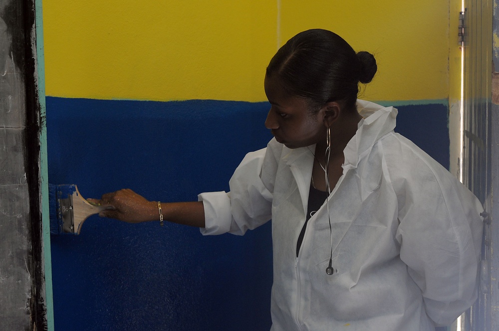 Security Cooperation Marine Air-Ground Task Force Marines and Wasp Sailors Paint School in Jamaica