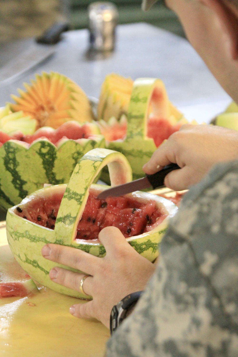 Food service specialist prepares Thanksgiving meal
