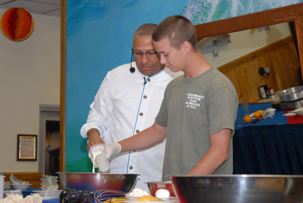 Guest Chef Andre Halson Prepares a Pecan Butterscotch During a Food Demonstration at Naval Station Guantanamo Bay