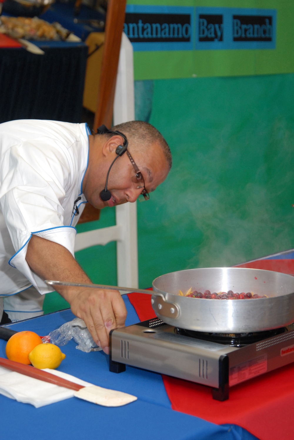 Guest Chef Andre Halson Prepares a Creme Anglaise During a Food Demonstration at Naval Station Guantanamo Bay