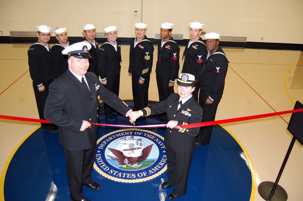 Sailors cut the ribbon, celebrate a Drill deck resurfacing