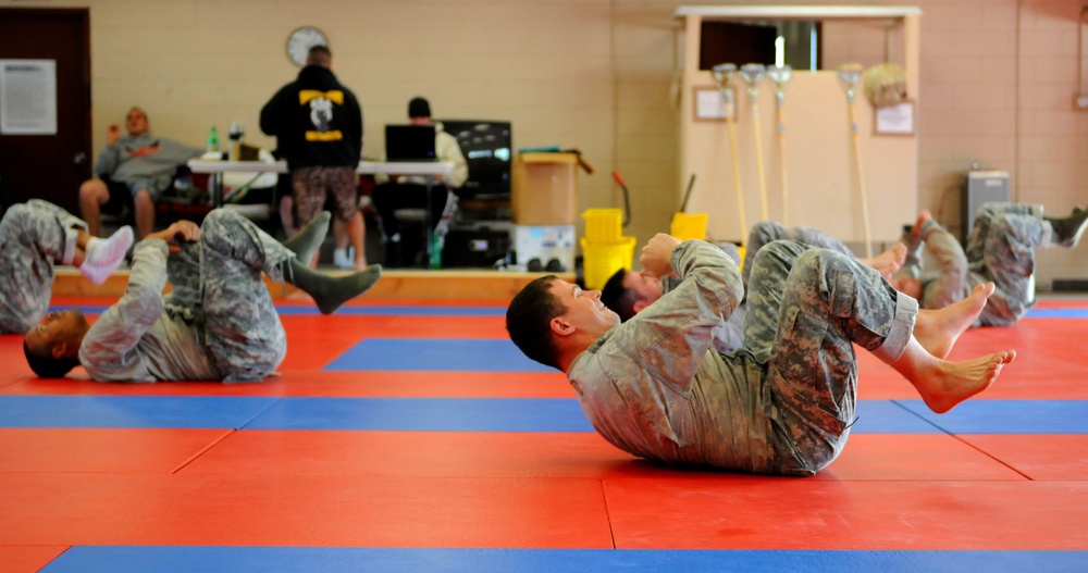 Soldiers Warm Up Before Resuming Their Level II MACP Course