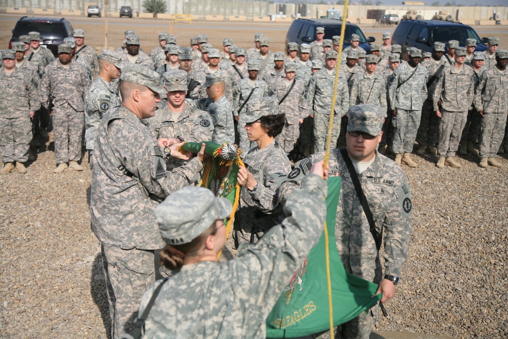 93rd MP Battalion 'War Eagles' case colors and prepare to fly home