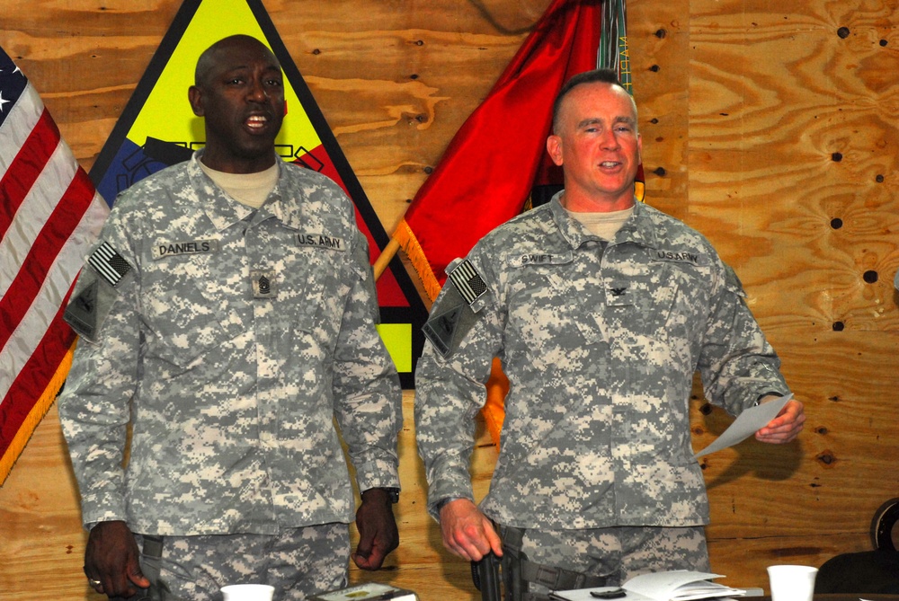 Ready First commander and command sergeant major receive Combat Patch