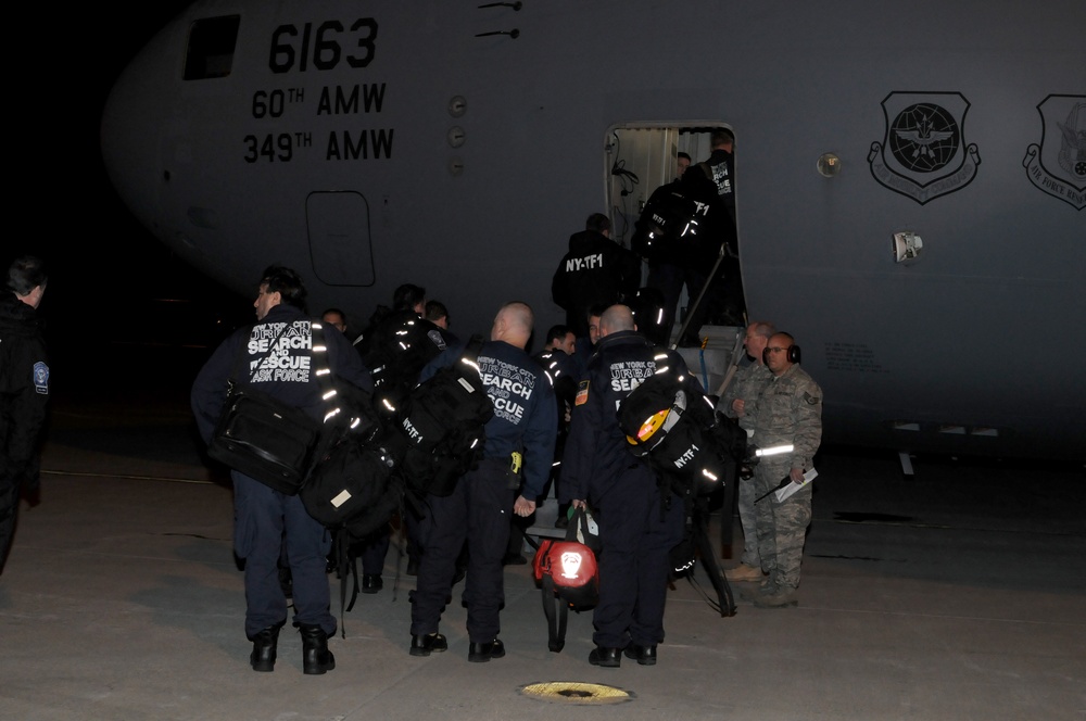 New York Task Force 1 Search and Rescue Teams Leaves Stewart Air Guard Base