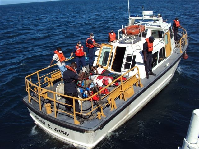 US Coast Guard and Haitian Coast Guard Help the Injured