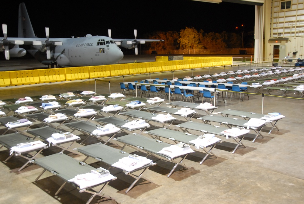 Air National Guard hangar prepared for Haitian refugees