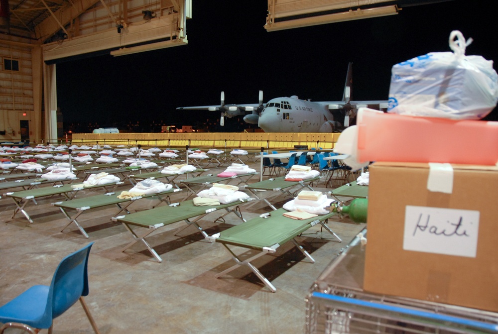 Air National Guard hangar prepared for Haitian refugees