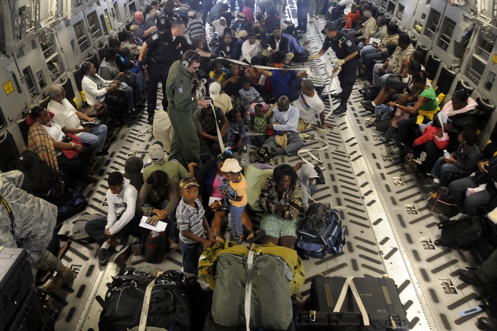 Earthquake evacuees arriving at Orlando-Sanford International Airport