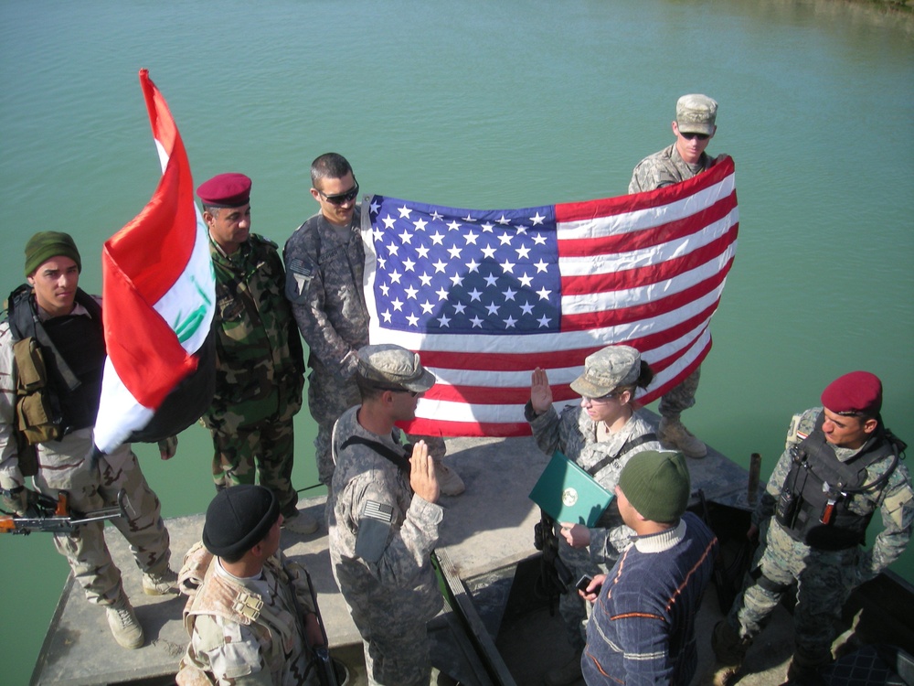 Soldier celebrates re-enlistment with Iraqi 'Swamp Cops'