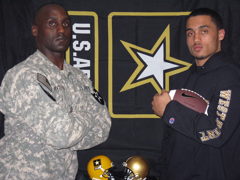 Soldier enjoys game with son