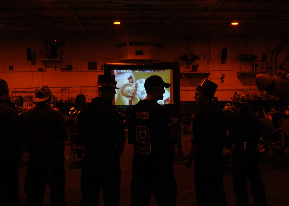 Sailors maintain jets, watch Super Bowl