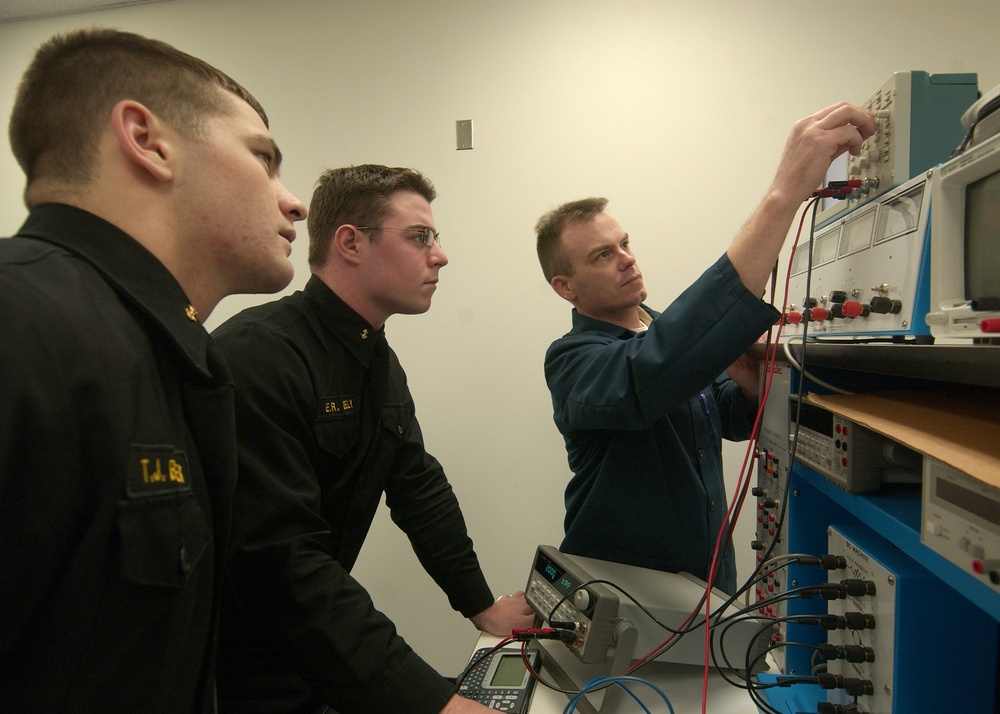 Naval Academy Midshipmen work on laboratory assignments