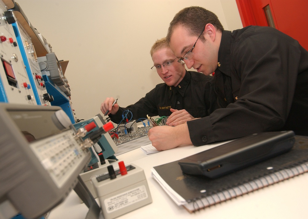 Naval Academy Midshipmen work on laboratory assignments