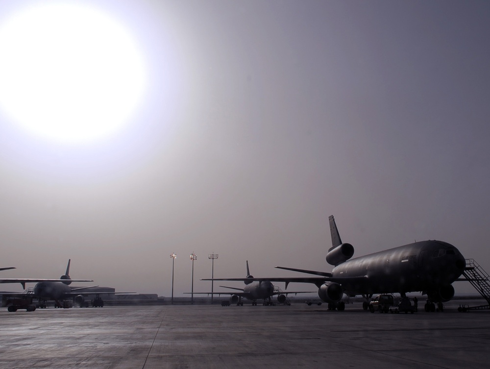 KC-10 Extenders: Silouetted by the Southwest Asia Sun