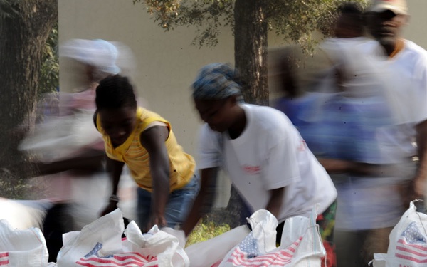 An Aid Distribution Point in Port-au-Prince, Haiti