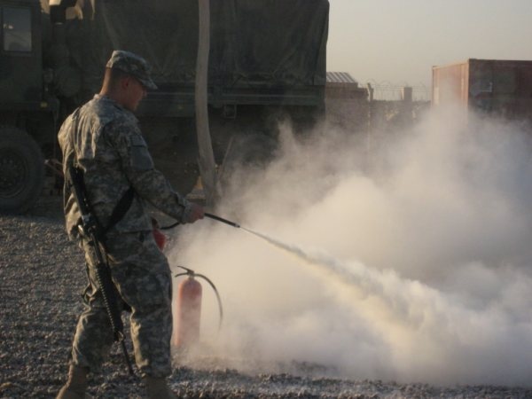 Soldier uses training, extinguishes generator fire