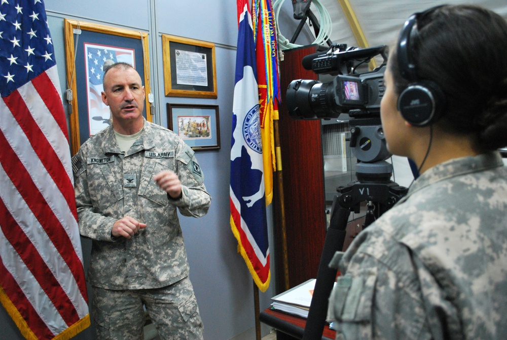 Col. Richard Knowlton is interviewed by Staff Sgt. Anaidy Claudio