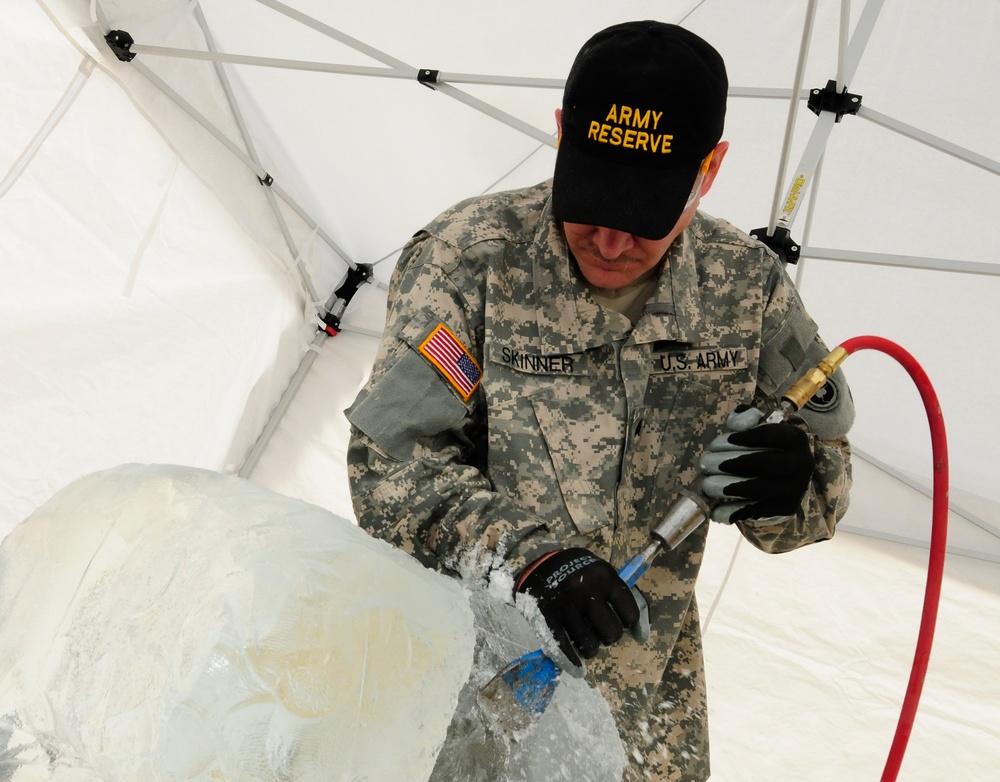 Skinner, Beard, Vaughan compete in five-block ice carving at Army Culinary Arts Competition