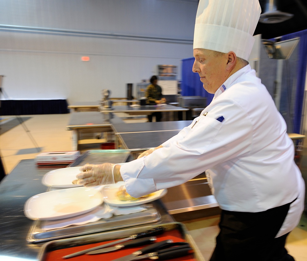 Army Reserve Staff Sgt. McLaughlin competes in the Contemporary Category event at Army Culinary Arts Competition