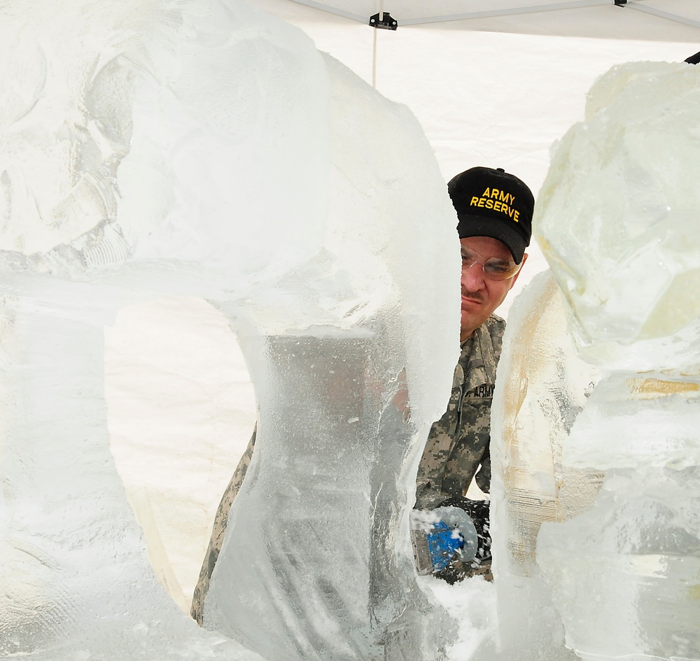 Skinner, Beard, Vaughan compete in five-block ice carving at Army Culinary Arts Competition