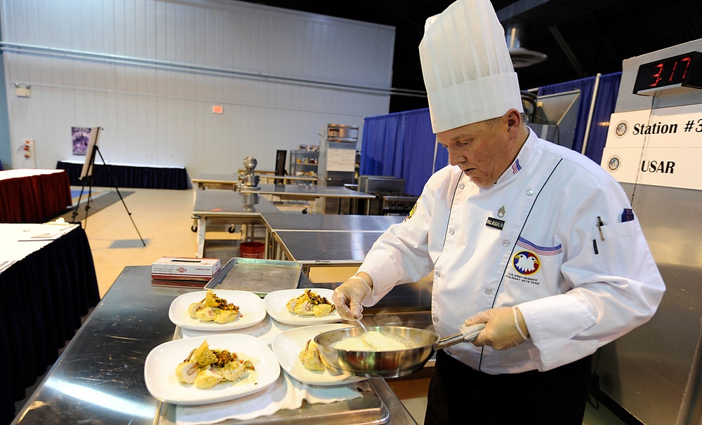 Army Reserve Staff Sgt. McLaughlin competes in the Contemporary Category event at Army Culinary Arts Competition