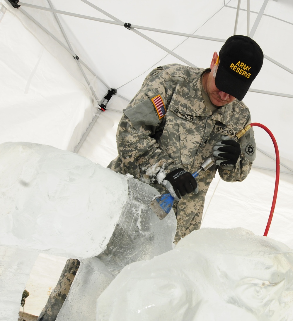 Skinner, Beard, Vaughan compete in five-block ice carving at Army Culinary Arts Competition