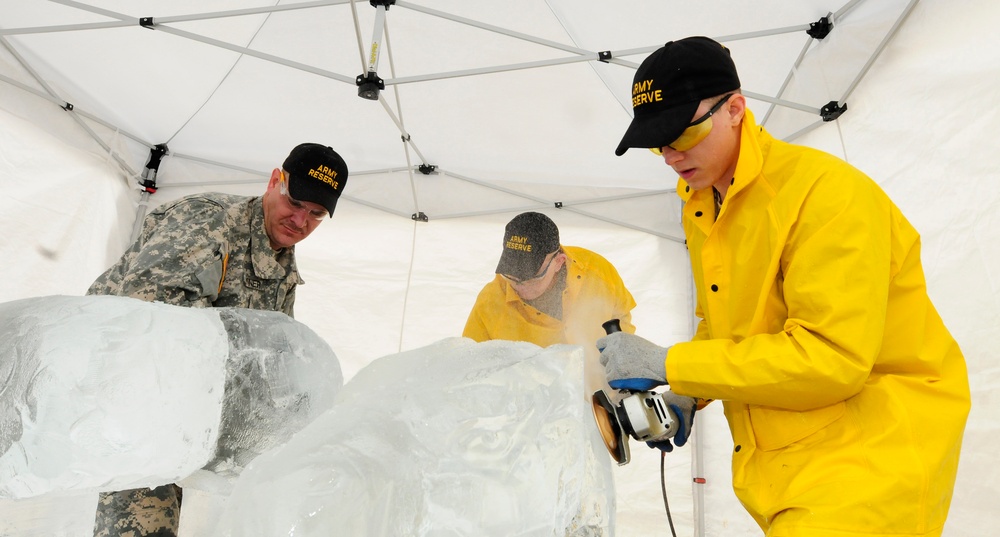 Skinner, Beard, Vaughan compete in five-block ice carving at Army Culinary Arts Competition