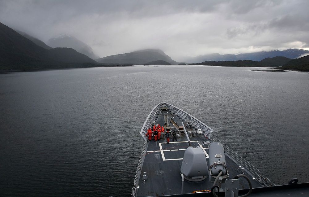 USS Bunker Hill transits the Strait of Magellan