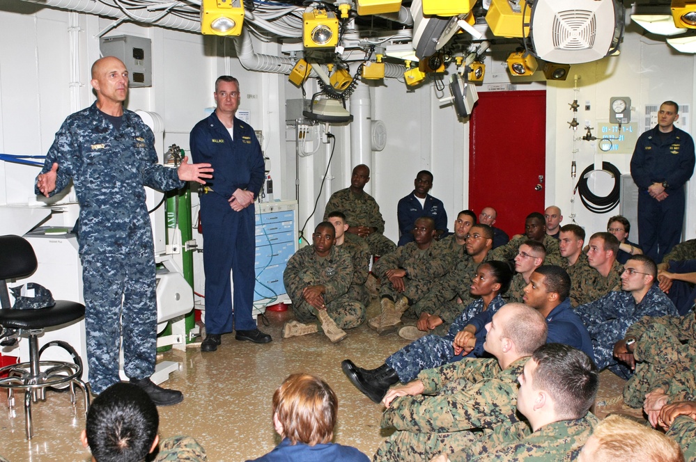 Rear Adm. Dave M. Thomas Jr., Task Force 41 Commander, Speaks to Marines Aboard USS Bataan