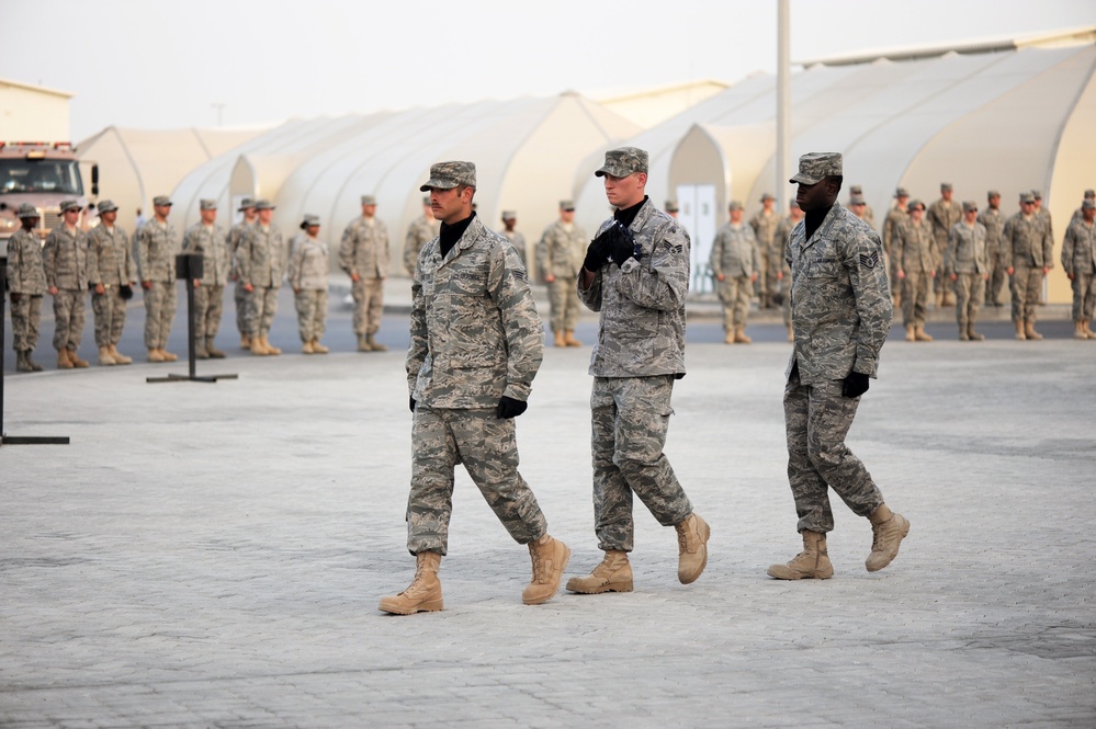 380th AEW Airmen Hold Retreat Ceremony