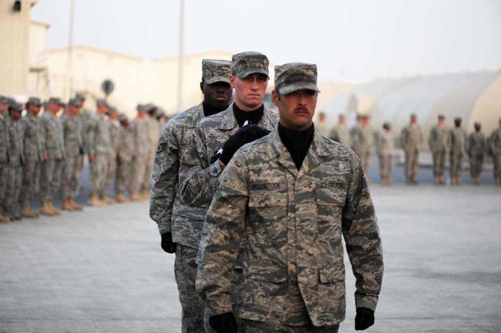 380th AEW Airmen Hold Retreat Ceremony