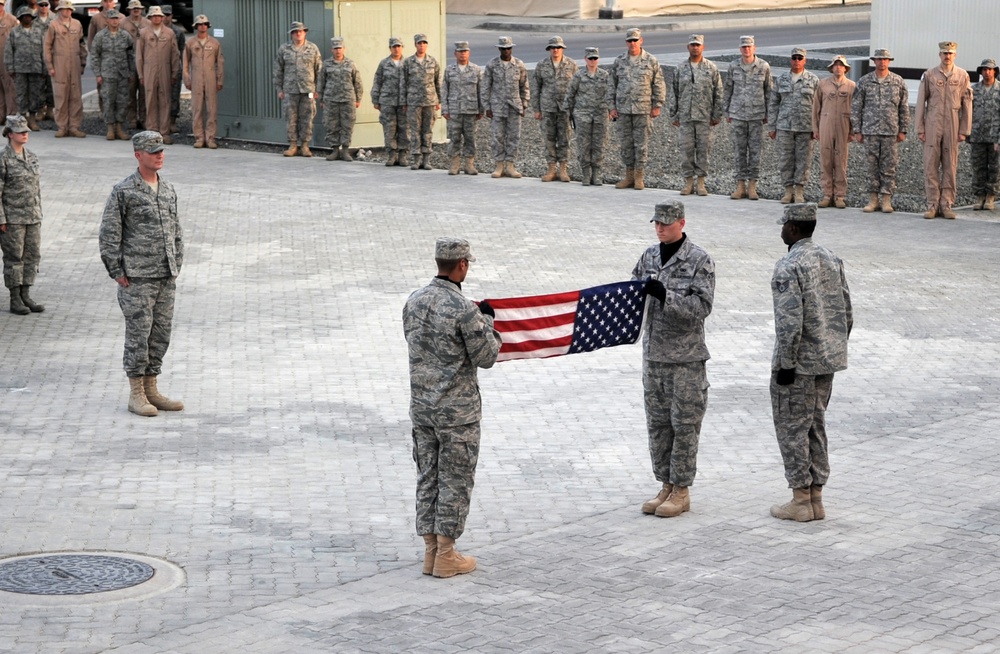 380th AEW Airmen Hold Retreat Ceremony