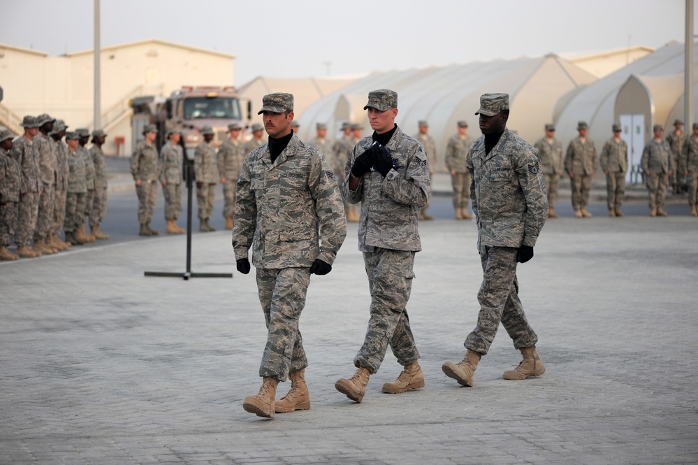 380th AEW Airmen Hold Retreat Ceremony