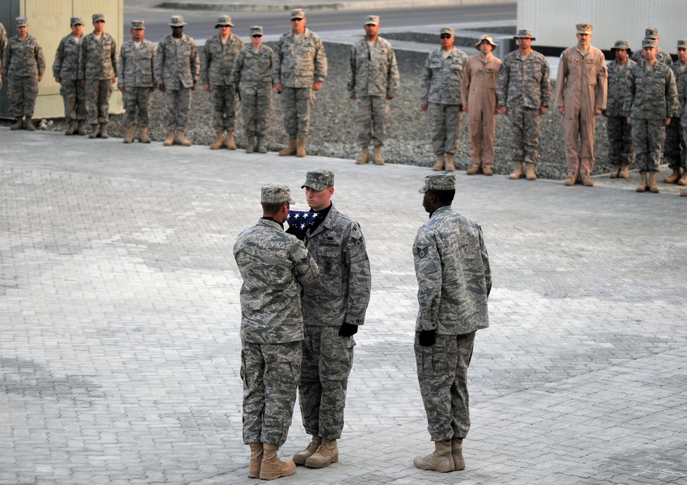 380th AEW Airmen Hold Retreat Ceremony