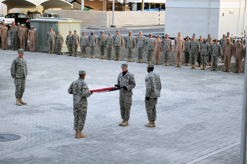 380th AEW Airmen Hold Retreat Ceremony