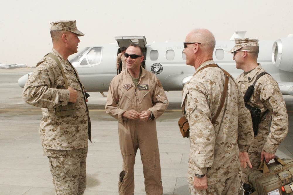 Wing Commander Speaks With Marines