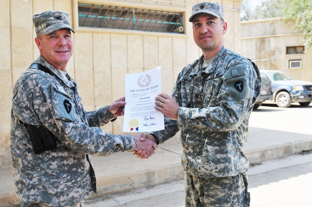 Texas Gov. Rick Perry Bestows Texas Navy Admiralship to Lt. Cmdr. Ethan Proper