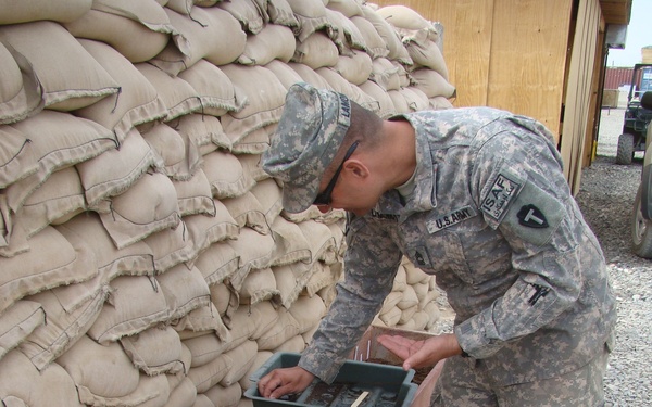 Soldier works on seedling program