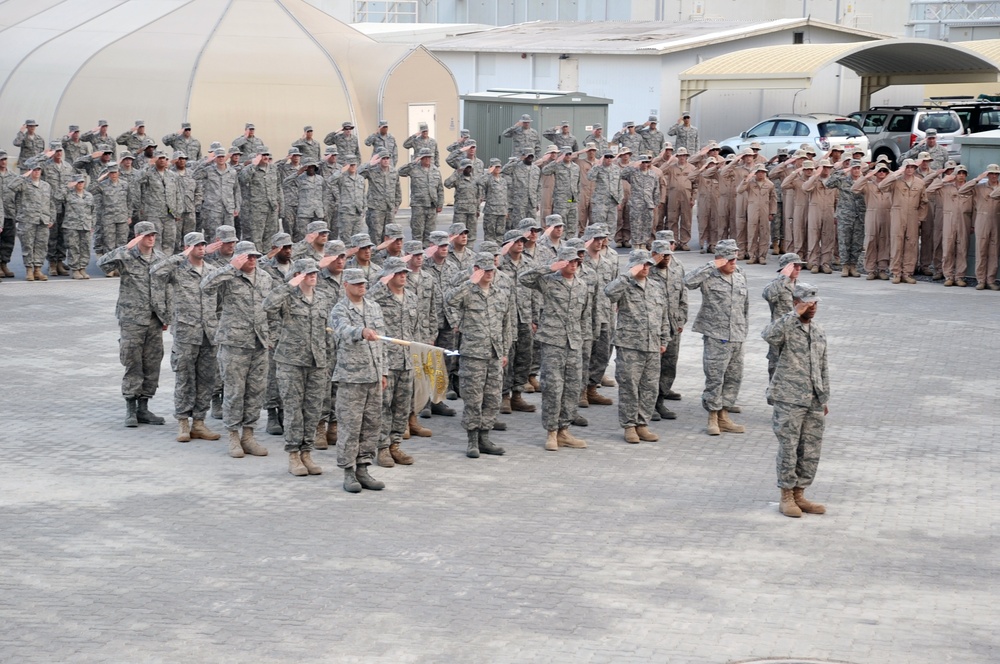 380th Renders a Salute to the American Flag